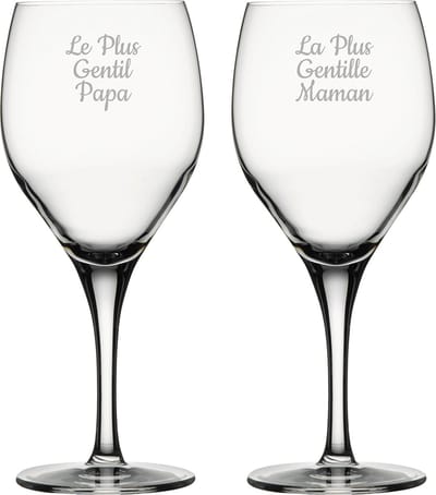 Rode wijnglas gegraveerd - 42,5cl - Le Plus Gentil Papa & La Plus Gentille Maman