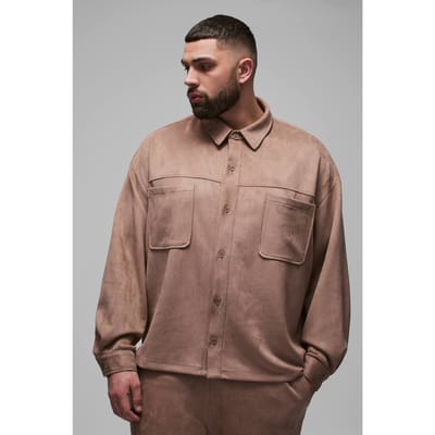 Plus Faux Suede Oversized Shirt | Taupe | Size 2XL