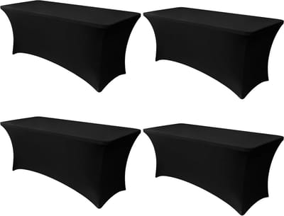 Set van 4 Universele Rechthoekige Tafelhoezen Elastisch Polyester voor Bruiloft en Feest - Zwart 2.4m
