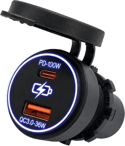 ProRide 12-24V USB/USB C Autolader 2 Poorten Inbouw - 100W+36W QC3.0 - Snellader - Blauw - USB Stopcontact