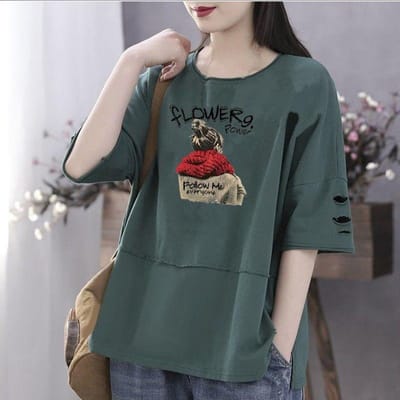 Dames Zomer Katoenen Tops Lente Herfst Losse Grote Maat T-shirts Vrouwelijke Effen Kleur Casual Print Shirts 5XL