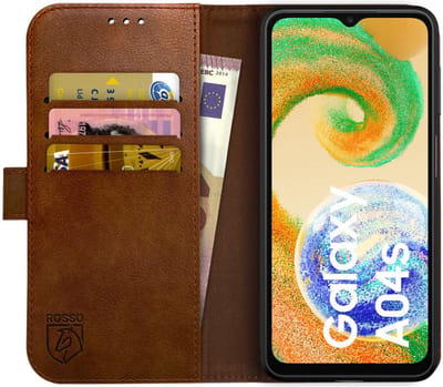 Rosso Element Book Case Wallet Hoesje Geschikt voor Samsung Galaxy A04s | Portemonnee | 3 Pasjes | Magneetsluiting | Stand Functie | Bruin