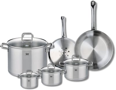 Set van 2 Koekenpannen 24 en 28 cm en 4 kookpotten 12, 14, 16 en 26 cm Elo Profi Citrin