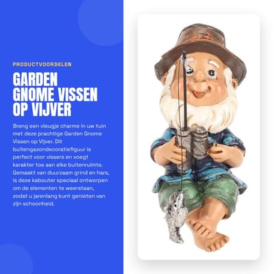 Dailygoods- Tuinkabouter Vissend - Tuinbeelden voor Buiten - Tuindecoratie - UV-bestendig - Duurzaam - Grappig Ontwerp