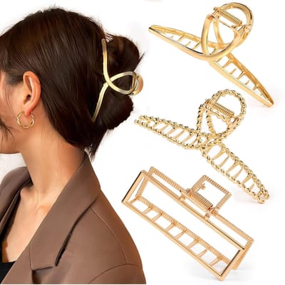 Ynkkvre - Grote Haarklammen Set - 3 Metal Klammen - Gouden Haarspelden - Voor Dik en Lang Haar - Antislip Tanden - Geschikt voor Sport en Werk - Stijlvol Cadeau