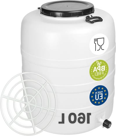 Regenton met Kraan - Watercontainer Vaten - Regenwater Opvangen - Voedselveilig HDPE Plastic - 160 Liter - Wit