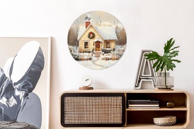 WallCircle - Wandcirkel - Muurcirkel - Kerst - Huis - Winter - Sneeuw - Aluminium - Dibond - 60x60 cm - Binnen en Buiten