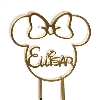 Cake topper | Taartdecoratie | Taart topper| gepersonaliseerd | naam | minnie | oren | hxb 12x12 cm (zonder de stokjes)