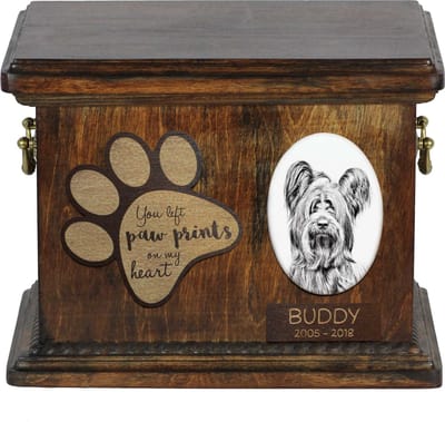 Persoonlijke urn voor Silky Terrier met foto en as van je hond