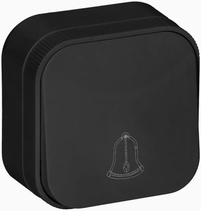 Opbouw Belschakelaar - Belknop - Oude Gebouwen - UV-bestendig Materiaal - 63 x 63 mm - Zwart