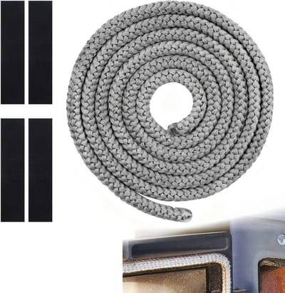 Ovenafdichtkoord 10 mm x 2 m met 4 eindbinders voor haard, kachel en grillisolatie, grijs