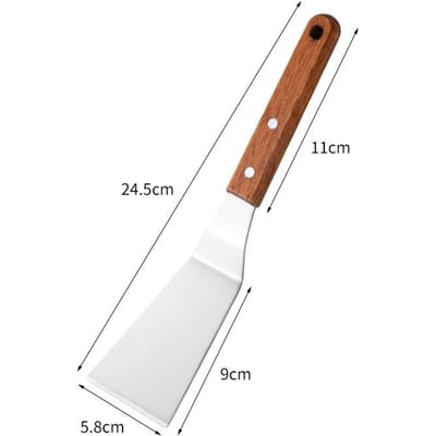 RVS Houten Handvat Kookspatel Steak Pannenkoek Bakspatel Teppanyaki Schraper Barbecue Gereedschap Keukenaccessoires brown