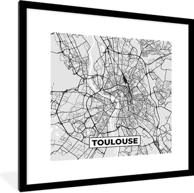 Fotolijst incl. Poster - Kaart - Stadskaart - Frankrijk - Toulouse - Plattegrond - 40x40 cm - Posterlijst