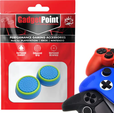 Gadgetpoint - Thumb Grips voor PlayStation, PS5, Xbox X/S, One & Switch Pro Controller - Gaming Thumbgrips - Performance Anti-Slip Thumbsticks - Bescherming Accessoires - Blauw met groene cirkel