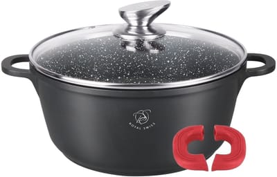 Royal Swiss® Braadpan 36cm / 14L – Titanium Antiaanbaklaag – Afneembare Handgreep – Inductie & Alle Warmtebronnen – Met Gehard Glazen Deksel – Lichtgewicht Aluminium