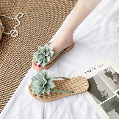 Slippers Dames Buitenkleding Zomer Zoete Bloemen Platte bodem Thuis All-match Zee Vakantie Antislip Strandpantoffels 36-37 groen