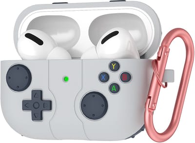Case Geschikt voor airpods 4 Hoesje Hoes Siliconen Met Clip Cover - Retro design - Hoesje Geschikt voor airpods 4 Hoes Siliconen - Lichtgrijs
