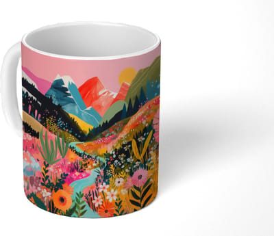 Mok - Koffiemok - Rivier - Diepte - Bloemen - Mokken - 350 ML - Beker - Koffiemokken - Theemok