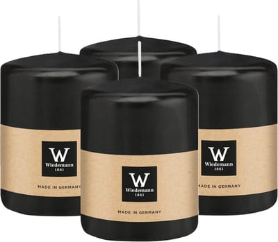 Wiedemann Cilinderkaars/stompkaars - 4x - zwart - 6 x 8 cm - 29 branduren - zuilkaarsen
