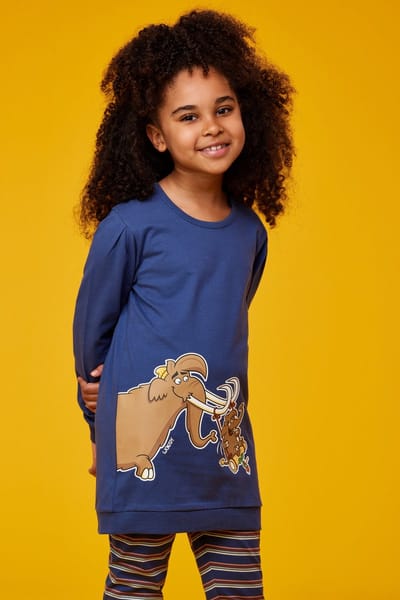 Woody pyjama meisjes - mammoet - blauw - 232-10-POP-S/834 - maat 140