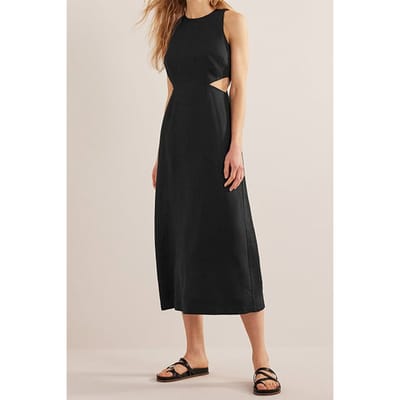 Boden Cut Out Linen Midi Dress Black Größe: 22R | Midikleider Outlet | Damen | Weiß