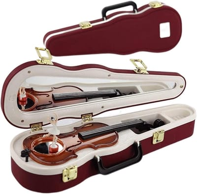 Muziekdoos Viool - Sieraden Opbergdoos - Herinneringen Ophalen - Met Balletdanser - 15.5 x 10 cm - Rood