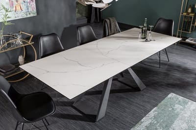 Uitschuifbare eettafel 180-230 cm marmerlook Tafelblad gemaakt van keramiek, veiligheidsglas