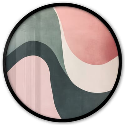 Poster in lijst Rond - Fotolijst 40x40 cm - Posters - Abstract - Golven - Sierlijk - Roze - Ronde posterlijst zwart - Decoratie - Wanddecoratie woonkamer - Muurdecoratie slaapkamer