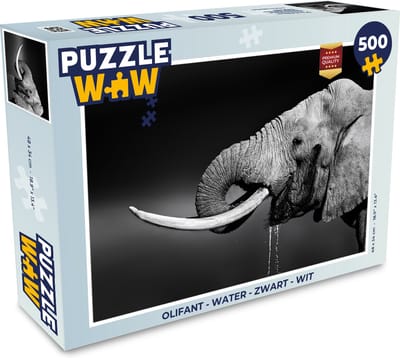 Puzzel Olifant - Water - Zwart - Wit - Legpuzzel - Puzzel 500 stukjes