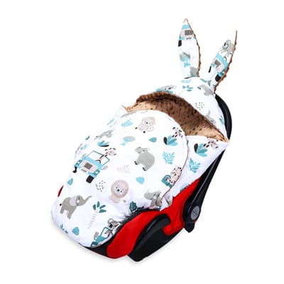 Babydeken konijnenoren geboortecadeau – schattige Minky knuffeldeken dubbelzijdig met capuchon –voor autostoel kinderwagen 3- en 5-puntsgordel 90×90 cm Minky Afrika bruin Oeko-Tex