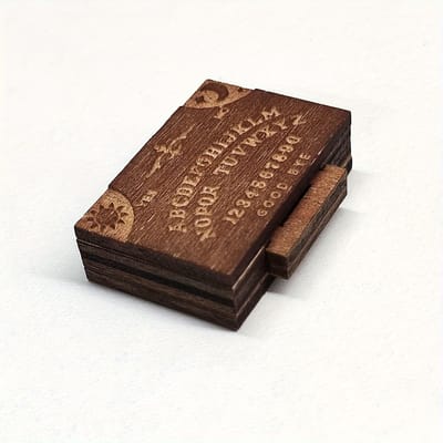 Eén Handgemaakte Miniatuur Ouija Bord Aanwijzer met Lade - Vintage Houten Zielbord voor Halloween Decoraties en Huisdecoratie, Alfabet Paranormal Board