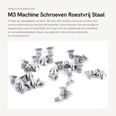 Dailygoods - M3 Machine Schroeven - Roestvrij Staal - 100 Stuks - Platte Kop - Verzonken Schroeven - Bevestigingsmateriaal - Diverse Typen