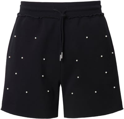 Studio Untold - Dames - Short wijde pijpen sweatstof sierkralen - Zwart - Maat 46+