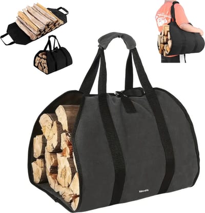 Houtmand voor haardhout – Brandhout draagtas - Canvas Logboek Draagtas voor Hout – Outdoor Camping Tas voor Houtopslag – Waterbestendige Tas met Handgrepen voor Open Haarden en Fornuizen – Houtblok Accessoires