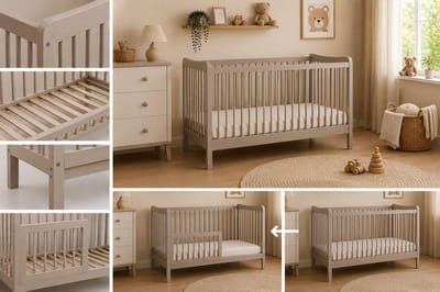 Babybed - Kinderbed - Veilig Slapen - Ombouwbaar Peuterbed - 120x60 cm - Taupe