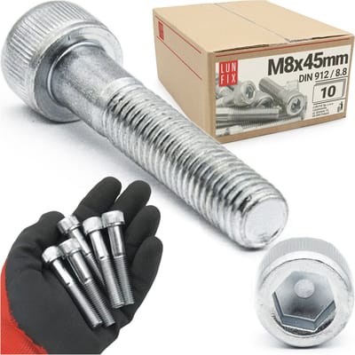 LUN FIX - Zylinderkopfschroeven M8x45 mm - 10 stuks - DIN 912 - Vol draad - Staal verzinkt