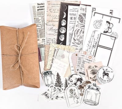 Papier en Stickerset - 5 - Set voor Bulletjournal - Scrapbook - Kaarten Maken - Vintage Papier en Stickers 30 stuks