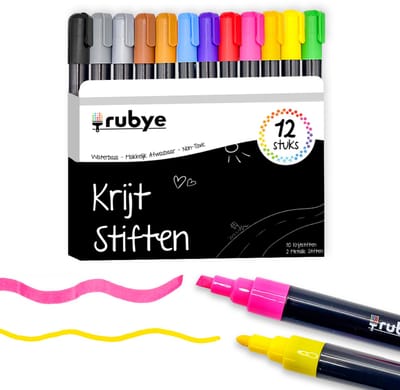 Rubye® Raamstiften Kinderen - 12 stuks - Afwasbare Krijtstiften Voor Raam - Kalkstiften - Whiteboard Stiften - Glasstiften - Porselein Stiften - Tekenen & Kleuren