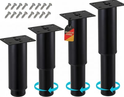 Set van 4 Verstelbare Zwarte Metalen Meubelpoten 200-370 mm - Ideaal voor Kasten, Banken en Tafels