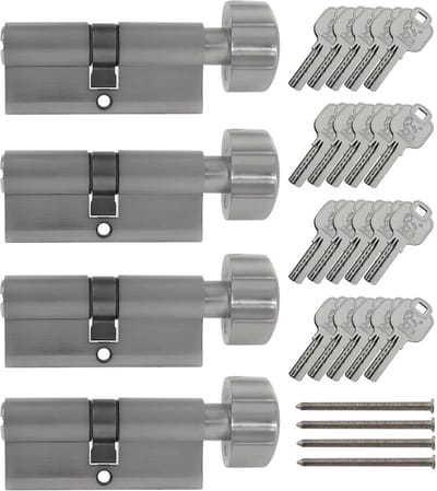 4x Knopcilinder 70 mm incl. 20 Sleutels - Veiligheidsslot voor Binnen- en Buitendeuren