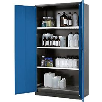 Chemicaliënkast, vleugeldeur, 3 legborden, 1055x520x1950 mm, gentiaanblauw