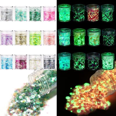 AOOWU Fluorescerende Pailletten - 12 kleuren glitter poeder kit voor make-up