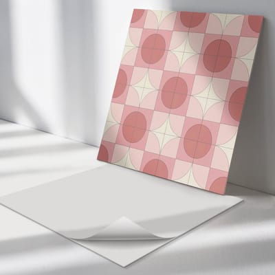 Wallfluent Vinyl Tegels - Patroon met Cirkels en Bloemen Vinyl Tegels Zelfklevend - 30 cm x 30 cm - Roze PVC Tegels - Set van 9 - Vierkant PVC Tegels - Patroon Plaktegels - Zelfklevende Vinyltegels - Plaktegels Keuken en Badkamer