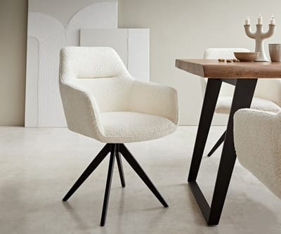 Gestoffeerde-stoel Pejo-Flex kruisframe hoekig zwart bouclé wit pocketveer kern