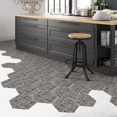 Antislip vloerstickers met beschermlaag - TERRAZZO HEXAGONES CAMPOBELLO - 40x90cm - 10 zeshoekige stickers 20x18cm