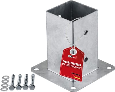 SOTECH opschroefbaar grondanker vierkant 80 x 80 mm, 152 mm hoogte, thermisch verzinkt staal, schuttingsteun voor vierkant hout - ideaal voor tuin of terras