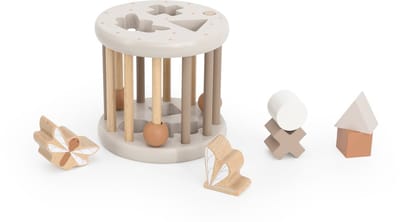 Label Label - Rollende Houten Vormenstoof - Nougat/Naturel - FSC Hout - Inclusief 6 Vormpjes - Stimuleert Hand-Oog Coördinatie en Vormenherkenning - Geschikt voor Kindjes vanaf 12 Maanden