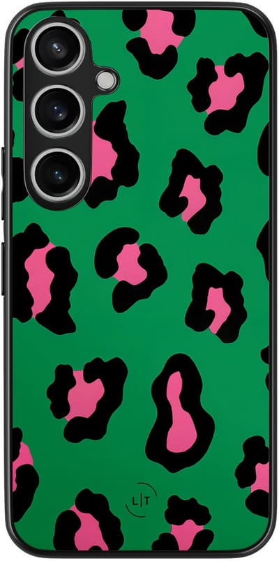 Leuke Telefoonhoesjes - Hoesje geschikt voor Samsung Galaxy A55 - Luipaard groen roze - Backcover zwart - Luipaardprint - Groen, Roze