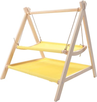 2-Laags Verhoogd Kattenschommelbed met Houten Frame - Krasbestendig en Wasbaar