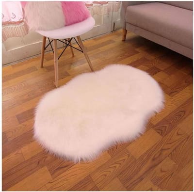 Pluche Schapenvacht Tapijt, Antislip Velours, Fluffy Mat voor Woonkamer en Slaapkamer, 40 x 60 cm, Wit, Luxe Interieur Accessoire